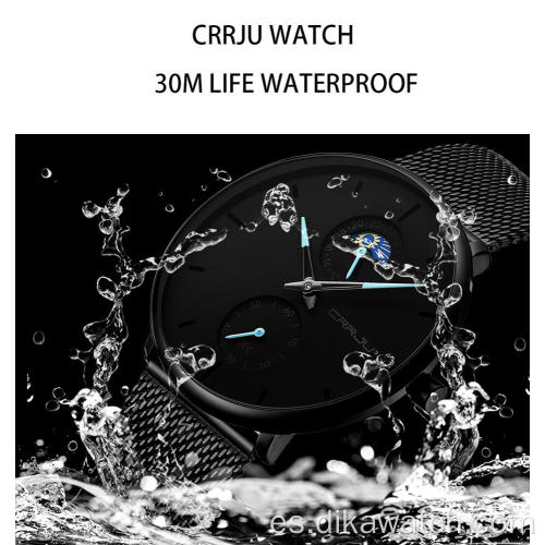 CRRJU 2263 nuevos relojes militares de alta calidad con cinturón de malla de marca superior para hombre, pulsera de lujo de cuarzo con fecha impermeable, reloj Masculino